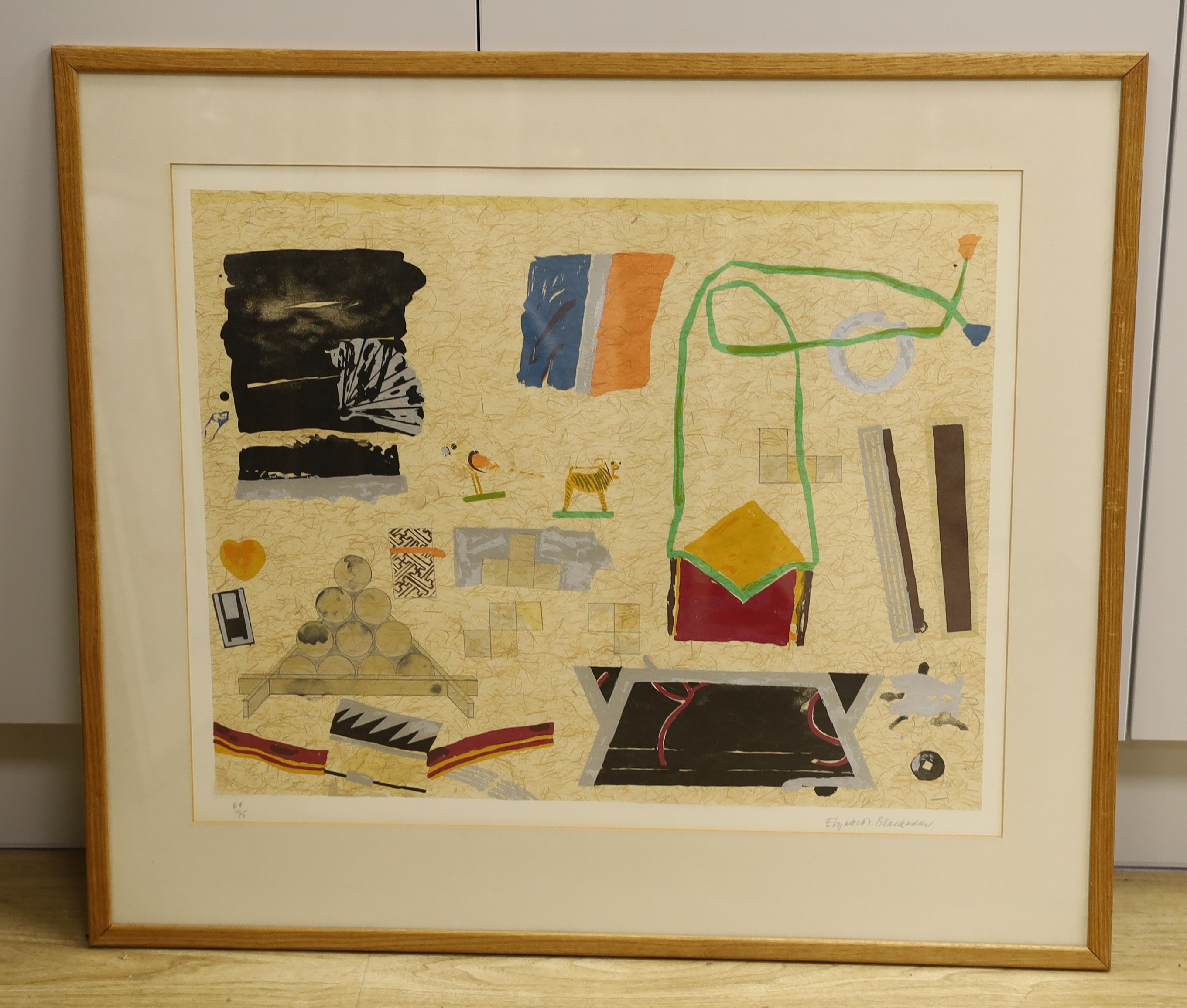Elizabeth Blackadder (1931-), lithograph on papyrus, Still life, signed in pencil, 64/75, 46 x 58cm